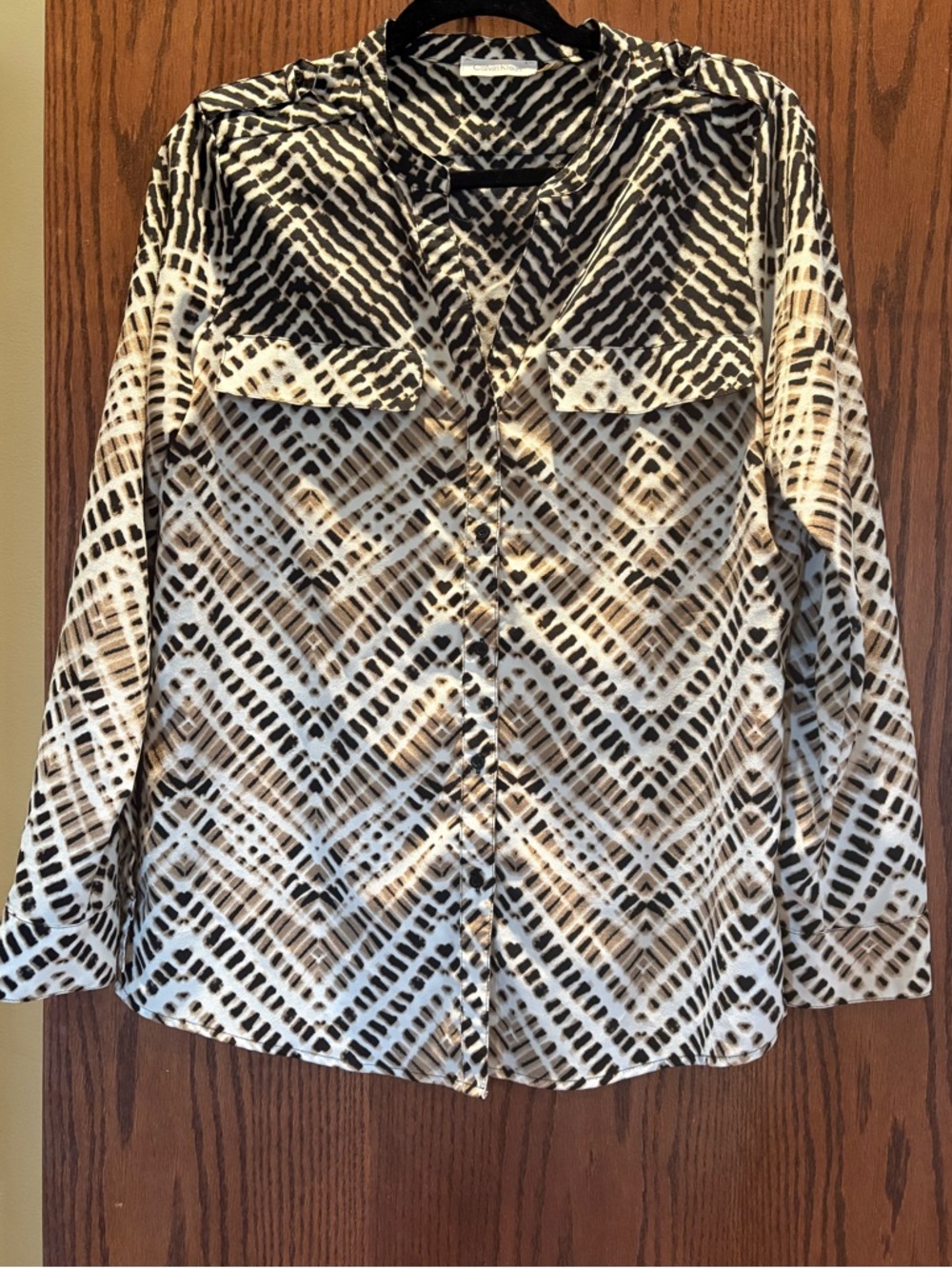 Calvin Klein Black and Cream Geometric Print Blouse